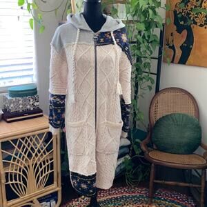 Free People Capture The Moment Confetti Knit Hooded Zip Midi Sweater Cardi Coat